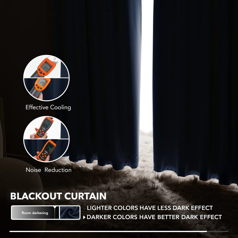 Deconovo Solid Back Tab and Rod Pocket Curtains Blackout Curtains Thermal Insulated Drapes Room Darkening Curtains for Living Room 52Wx84L Inch Navy Blue 2 Panels - Image 5